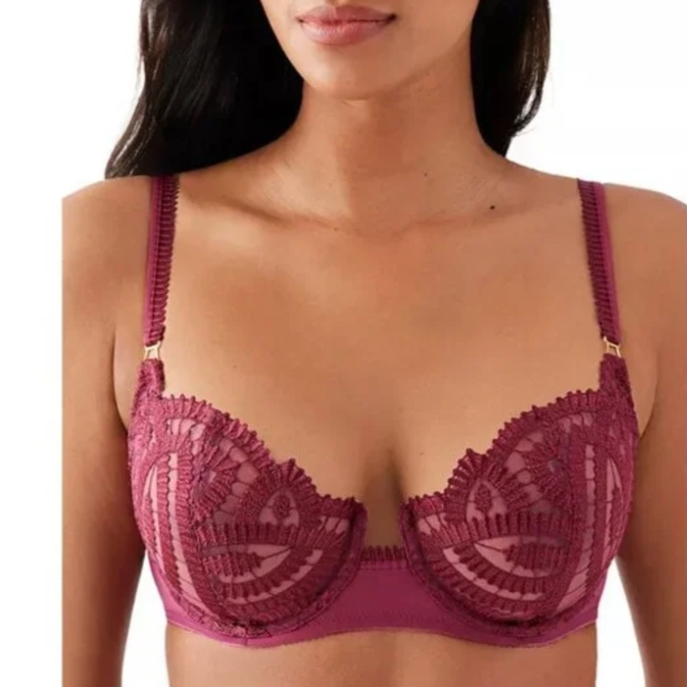 Wacoal After Dark Embroidered Balconette Bra Women's 38C Red Plum Hook & Eye